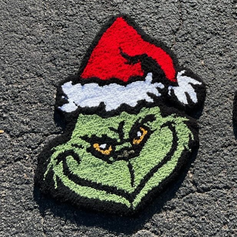 Grinch Christmas Rug with Santa Hat